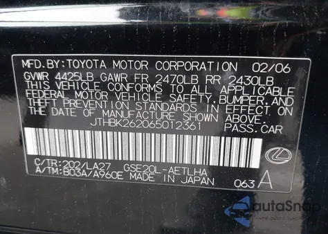 2006 Lexus Is 250 z USA, uszkodzony, nr VIN JTHBK262065012361